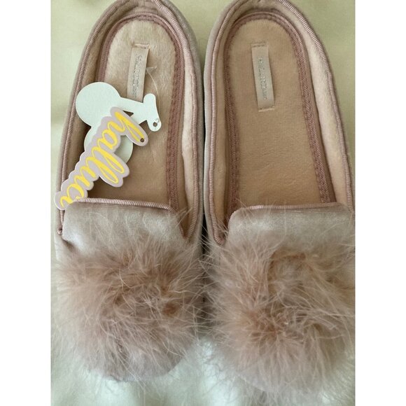 Halluci Pink Pompom Velvet Fleece Furry Fuzzy Women's House Slippers Size S 5 6 - Picture 1 of 6